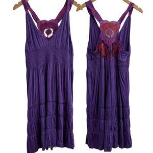 Vintage Free People Purple Empire Waist Y2K Phoebe Mini Dress Large Read